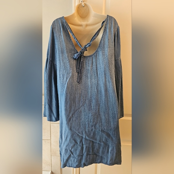 NWT Anthropologie Cloth & Stone denim dress with bow on back (size L) - Picture 4 of 8